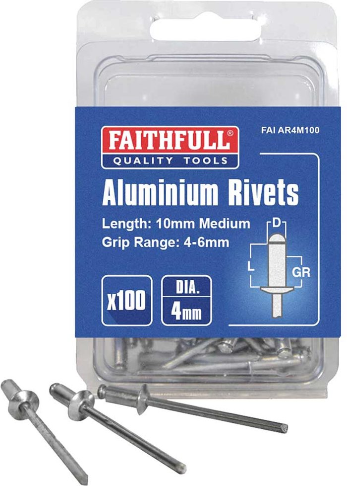 Tooled Up | Faithfull Faithfull Aluminium Pop Rivets 4mm 10mm Pack of 100 Faithfull Faithfull Aluminium Pop Rivets 4mm 10mm Pack of 100