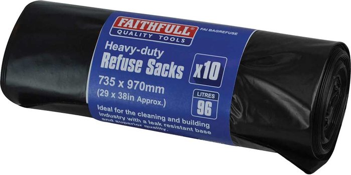 Tooled Up | Faithfull Faithfull Heavy Duty Black Rubbish Sacks Pack of 10 Faithfull Faithfull Heavy Duty Black Rubbish Sacks Pack of 10