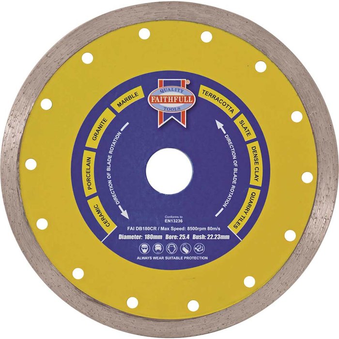 Tooled Up | Faithfull Faithfull Tile Cutting Continuous Rim Diamond Blade 180mm Faithfull Faithfull Tile Cutting Continuous Rim Diamond Blade 180mm
