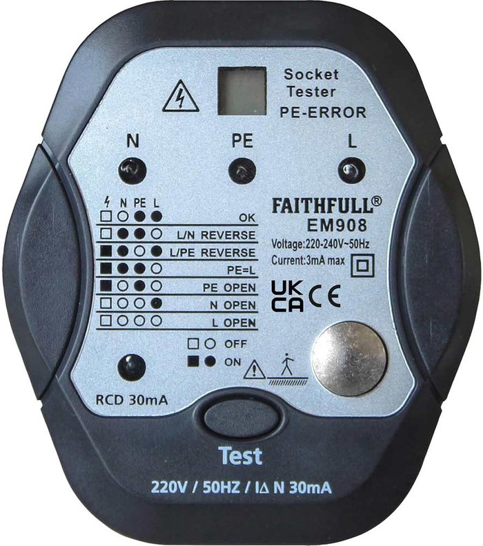 Tooled Up | Faithfull Faithfull EM908 Socket Polarity and RCD Tester Faithfull Faithfull EM908 Socket Polarity and RCD Tester
