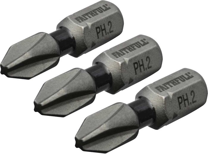 Tooled Up | Faithfull Faithfull Phillips Impact Screwdriver Bits PH2 25mm Pack of 3 Faithfull Faithfull Phillips Impact Screwdriver Bits PH2 25mm Pack of 3