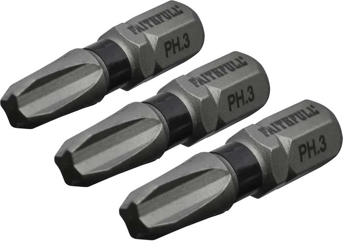 Tooled Up | Faithfull Faithfull Phillips Impact Screwdriver Bits PH3 25mm Pack of 3 Faithfull Faithfull Phillips Impact Screwdriver Bits PH3 25mm Pack of 3