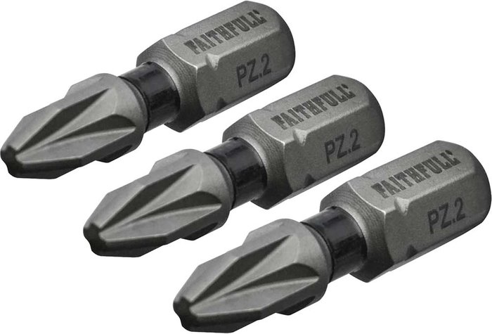Tooled Up | Faithfull Faithfull Pozidriv Impact Screwdriver Bits PZ2 25mm Pack of 3 Faithfull Faithfull Pozidriv Impact Screwdriver Bits PZ2 25mm Pack of 3