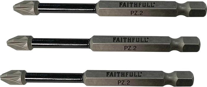 Tooled Up | FAITHFULL 75mm Long Impact PZ2 Screwdriver Bits Pro Pozi 1/4 Hex x3 FAISBPZ275IM - Faithfull FAITHFULL 75mm Long Impact PZ2 Screwdriver Bits Pro Pozi 1/4 Hex x3 FAISBPZ275IM - Faithfull