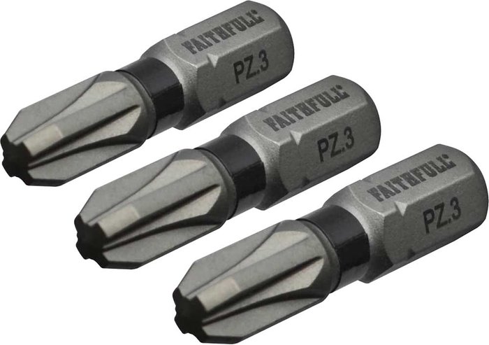 Tooled Up | Faithfull Faithfull Pozidriv Impact Screwdriver Bits PZ3 25mm Pack of 3 Faithfull Faithfull Pozidriv Impact Screwdriver Bits PZ3 25mm Pack of 3