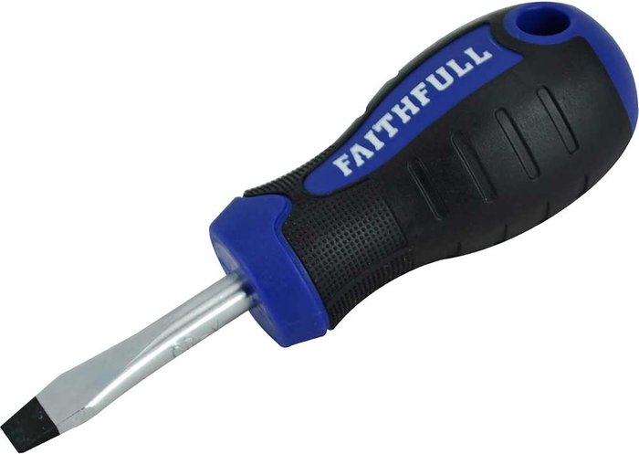 Tooled Up | Faithfull Faithfull Soft Grip Flared Slotted Tip Stubby Screwdriver 6.5mm 40mm Faithfull Faithfull Soft Grip Flared Slotted Tip Stubby Screwdriver 6.5mm 40mm