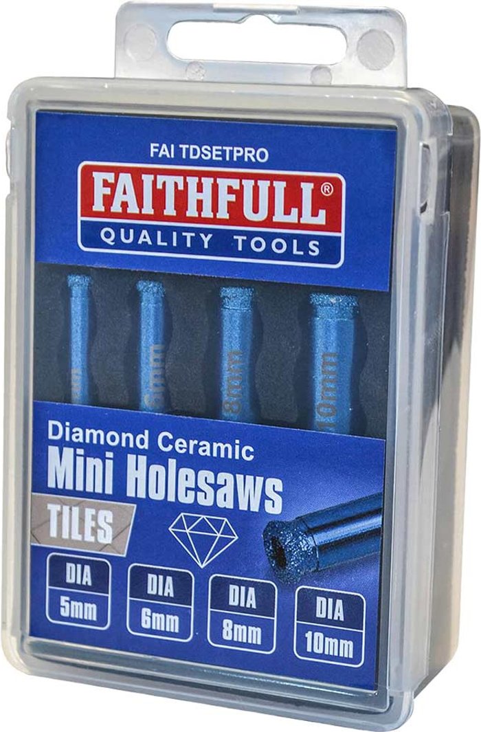 Tooled Up | Faithfull Faithfull 4 Piece Diamond Ceramic Mini Holesaw Set Faithfull Faithfull 4 Piece Diamond Ceramic Mini Holesaw Set