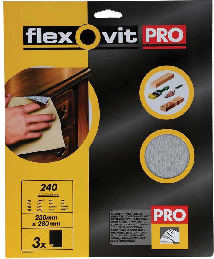 Tooled Up | Flexovit Flexovit Silicon Carbide Finishing Sandpaper Fine Pack of 3 Flexovit Flexovit Silicon Carbide Finishing Sandpaper Fine Pack of 3