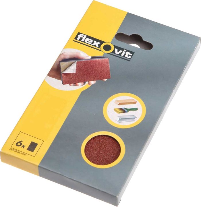 Tooled Up | Flexovit Flexovit Sanding Block Refill 70mm x 125mm 70mm x 125mm 80g Pack of 6 Flexovit Flexovit Sanding Block Refill 70mm x 125mm 70mm x 125mm 80g Pack of 6