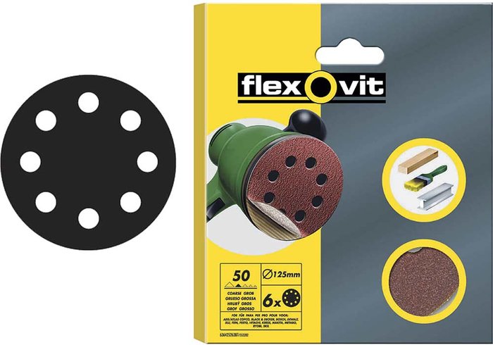 Tooled Up | FLEXOVIT 63642526502 Hook & Loop Sanding Discs 125mm Assorted Pack of 6 - Flexovit FLEXOVIT 63642526502 Hook & Loop Sanding Discs 125mm Assorted Pack of 6 - Flexovit