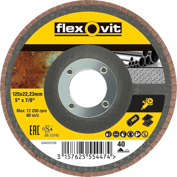 Tooled Up | Flexovit Flexovit Abrasive Flap Disc 125mm 40g Flexovit Flexovit Abrasive Flap Disc 125mm 40g