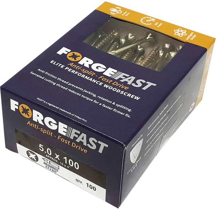 Tooled Up | Forgefix Forgefix Forgefast Pozi Wood Screw 5mm 100mm Pack of 100 Forgefix Forgefix Forgefast Pozi Wood Screw 5mm 100mm Pack of 100