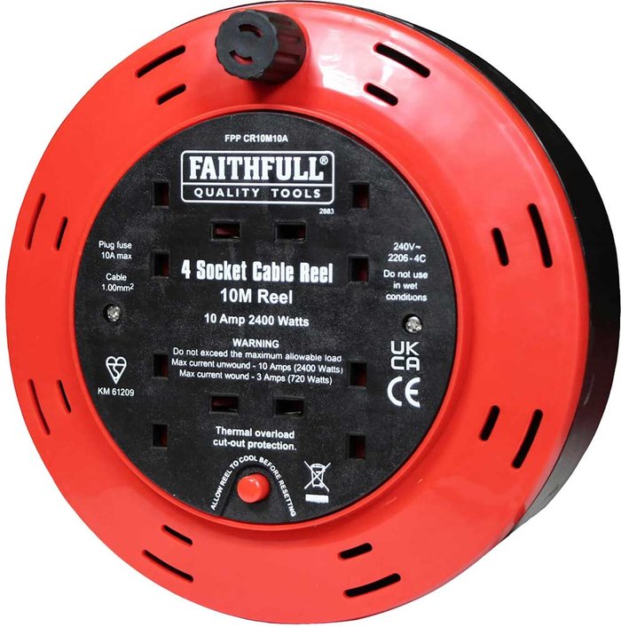Tooled Up | Faithfull Faithfull Cable Reel 240V 10M 10A 4 Socket Faithfull Faithfull Cable Reel 240V 10M 10A 4 Socket