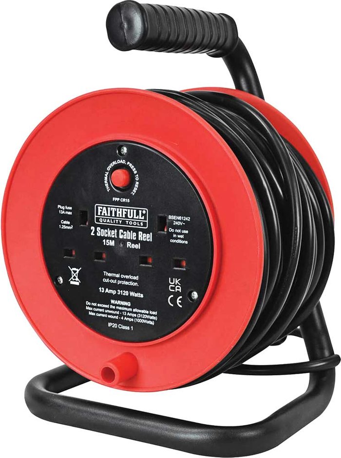 Tooled Up | Faithfull Faithfull Cable Reel 240V 15M 13A 2 Socket O/Reel Faithfull Faithfull Cable Reel 240V 15M 13A 2 Socket O/Reel