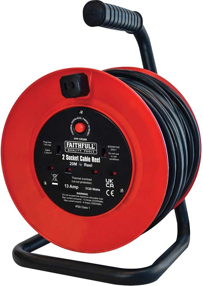 Tooled Up | Faithfull Faithfull 2 Socket Open Drum Cable Reel 240v 20m Faithfull Faithfull 2 Socket Open Drum Cable Reel 240v 20m