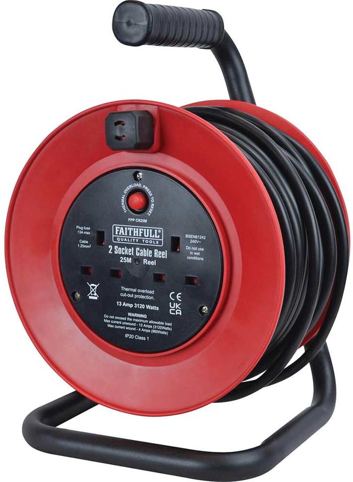 Tooled Up | Faithfull Faithfull 2 Socket Cable Extension Reel 240v 25m Faithfull Faithfull 2 Socket Cable Extension Reel 240v 25m