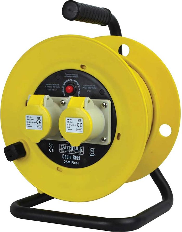Tooled Up | Faithfull Faithfull 2 Socket Cable Extension Reel 110v 25m Faithfull Faithfull 2 Socket Cable Extension Reel 110v 25m