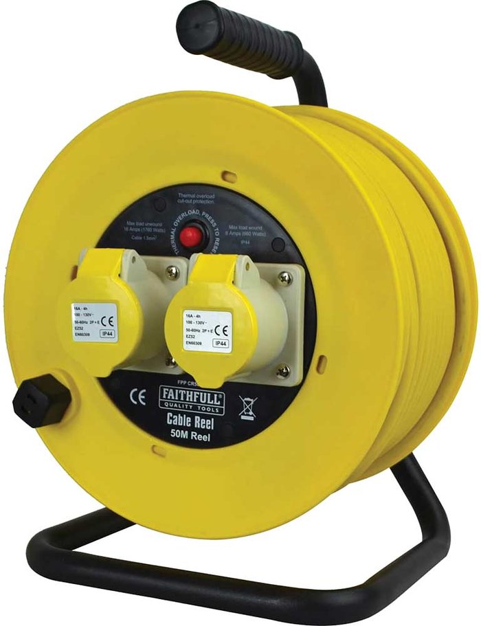Tooled Up | Faithfull Faithfull 2 Socket Cable Extension Reel 110v 50m Faithfull Faithfull 2 Socket Cable Extension Reel 110v 50m