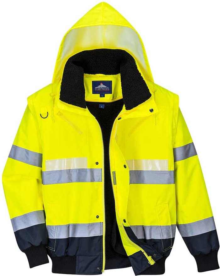 Tooled Up | Portwest Glowtex 3 in 1 Hi Vis Bomber Jacket Yellow / Navy L Portwest Glowtex 3 in 1 Hi Vis Bomber Jacket Yellow / Navy L