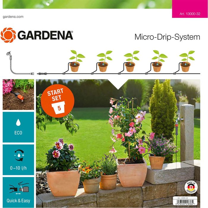 Tooled Up | Gardena Gardena MICRO DRIP 5 Pot Terrace and Balcony Water Irrigation Starter Set Gardena Gardena MICRO DRIP 5 Pot Terrace and Balcony Water Irrigation Starter Set