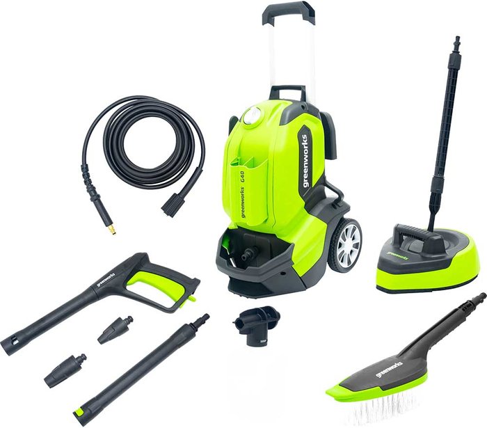 Tooled Up | Greenworks Greenworks G40 135 Bar Pressure Washer (Inc Patio Cleaner, Brush & Foam Sprayer) Greenworks Greenworks G40 135 Bar Pressure Washer (Inc Patio Cleaner, Brush & Foam Sprayer)