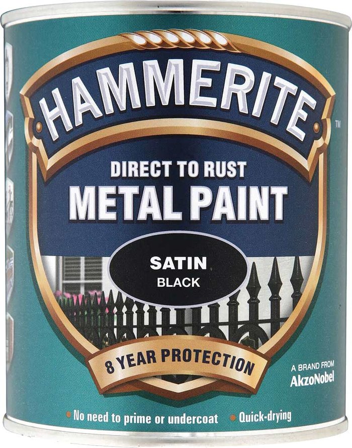 Tooled Up | Hammerite Hammerite Satin Finish Metal Paint Black 750ml Hammerite Hammerite Satin Finish Metal Paint Black 750ml