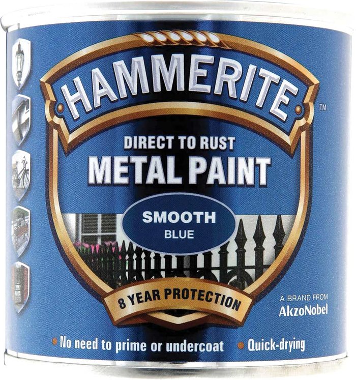 Tooled Up | Hammerite Hammerite Smooth Finish Metal Paint Blue 250ml Hammerite Hammerite Smooth Finish Metal Paint Blue 250ml