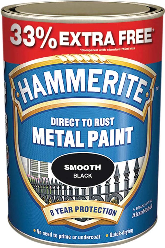 Tooled Up | Hammerite Hammerite Smooth Finish Metal Paint Black 997ml Hammerite Hammerite Smooth Finish Metal Paint Black 997ml