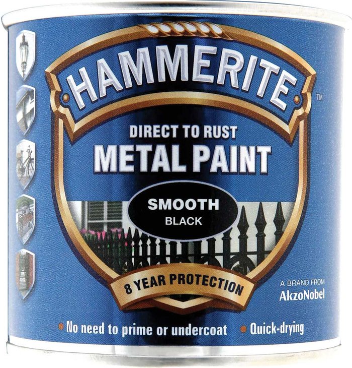 Tooled Up | Hammerite Hammerite Smooth Finish Metal Paint Black 250ml Hammerite Hammerite Smooth Finish Metal Paint Black 250ml