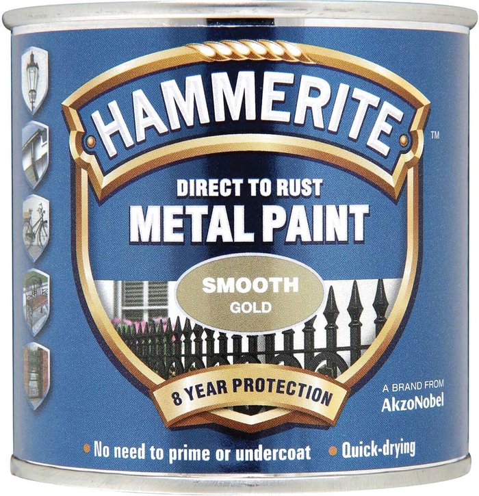 Tooled Up | Hammerite Hammerite Smooth Finish Metal Paint Gold 250ml Hammerite Hammerite Smooth Finish Metal Paint Gold 250ml