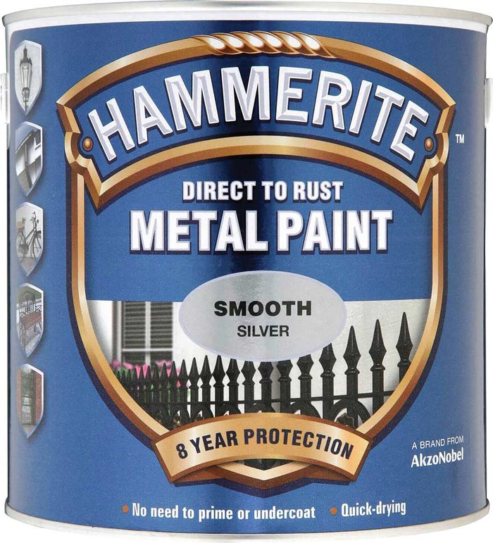 Tooled Up | Hammerite Hammerite Smooth Finish Metal Paint Silver 2500ml Hammerite Hammerite Smooth Finish Metal Paint Silver 2500ml
