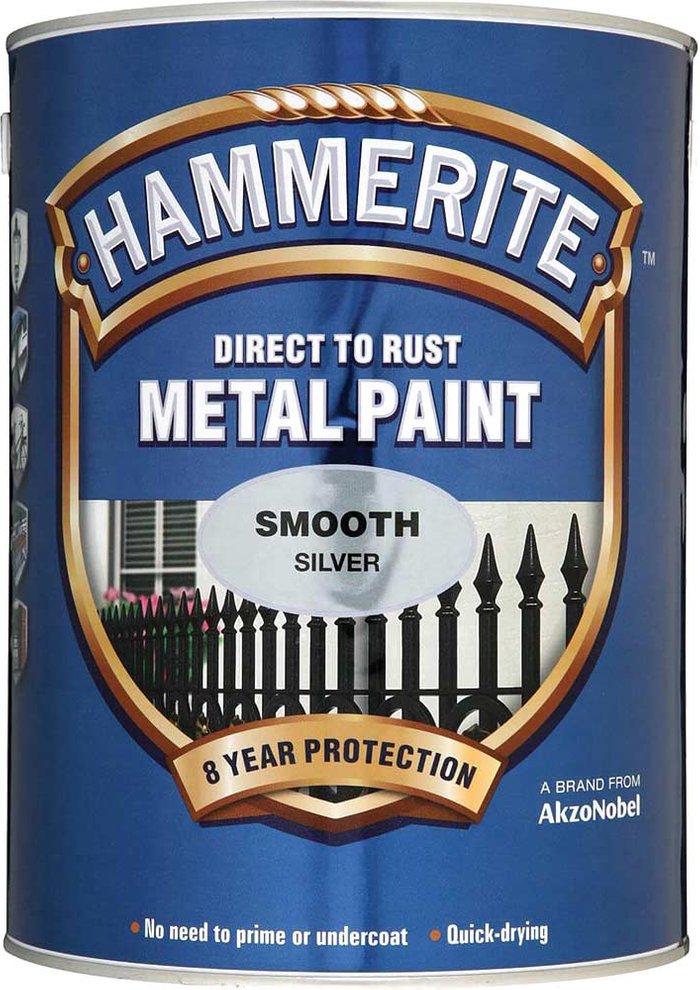 Tooled Up | Hammerite Hammerite Smooth Finish Metal Paint Silver 5000ml Hammerite Hammerite Smooth Finish Metal Paint Silver 5000ml