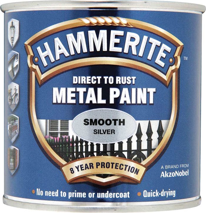Tooled Up | Hammerite Hammerite Smooth Finish Metal Paint Silver 750ml Hammerite Hammerite Smooth Finish Metal Paint Silver 750ml