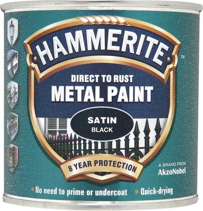 Tooled Up | Hammerite Hammerite Smooth Finish Metal Paint Satin Black 250ml Hammerite Hammerite Smooth Finish Metal Paint Satin Black 250ml