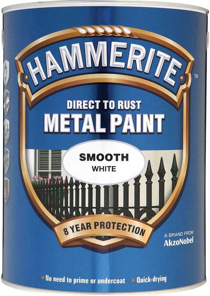 Tooled Up | Hammerite Hammerite Smooth Finish Metal Paint White 5000ml Hammerite Hammerite Smooth Finish Metal Paint White 5000ml