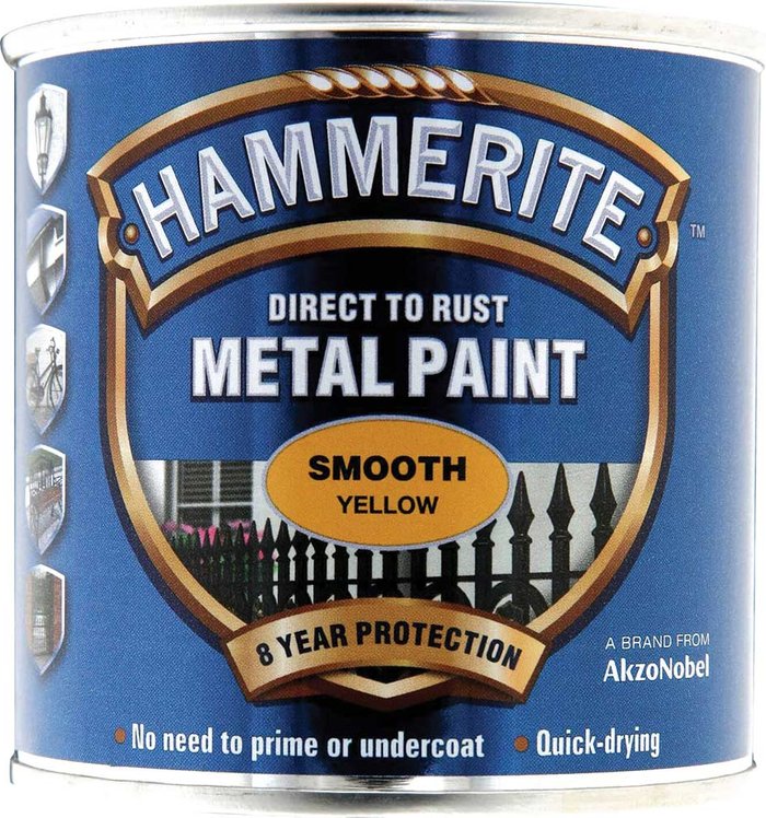 Tooled Up | Hammerite Hammerite Smooth Finish Metal Paint Yellow 250ml Hammerite Hammerite Smooth Finish Metal Paint Yellow 250ml