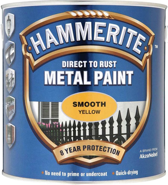 Tooled Up | Hammerite Hammerite Smooth Finish Metal Paint Yellow 2500ml Hammerite Hammerite Smooth Finish Metal Paint Yellow 2500ml