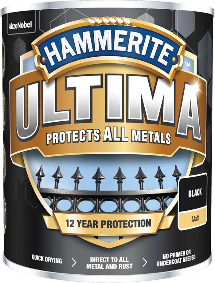 Tooled Up | Hammerite Hammerite Ultima Metal Paint Matt Matt Black 750ml Hammerite Hammerite Ultima Metal Paint Matt Matt Black 750ml