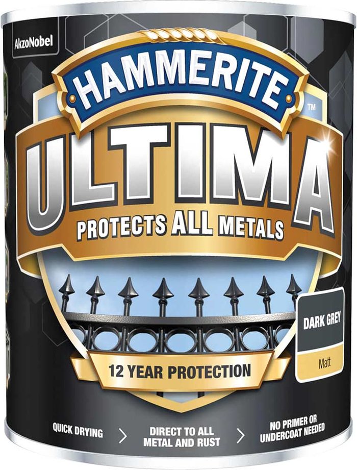 Tooled Up | Hammerite Hammerite Ultima Metal Paint Matt Matt Dark Grey 750ml Hammerite Hammerite Ultima Metal Paint Matt Matt Dark Grey 750ml