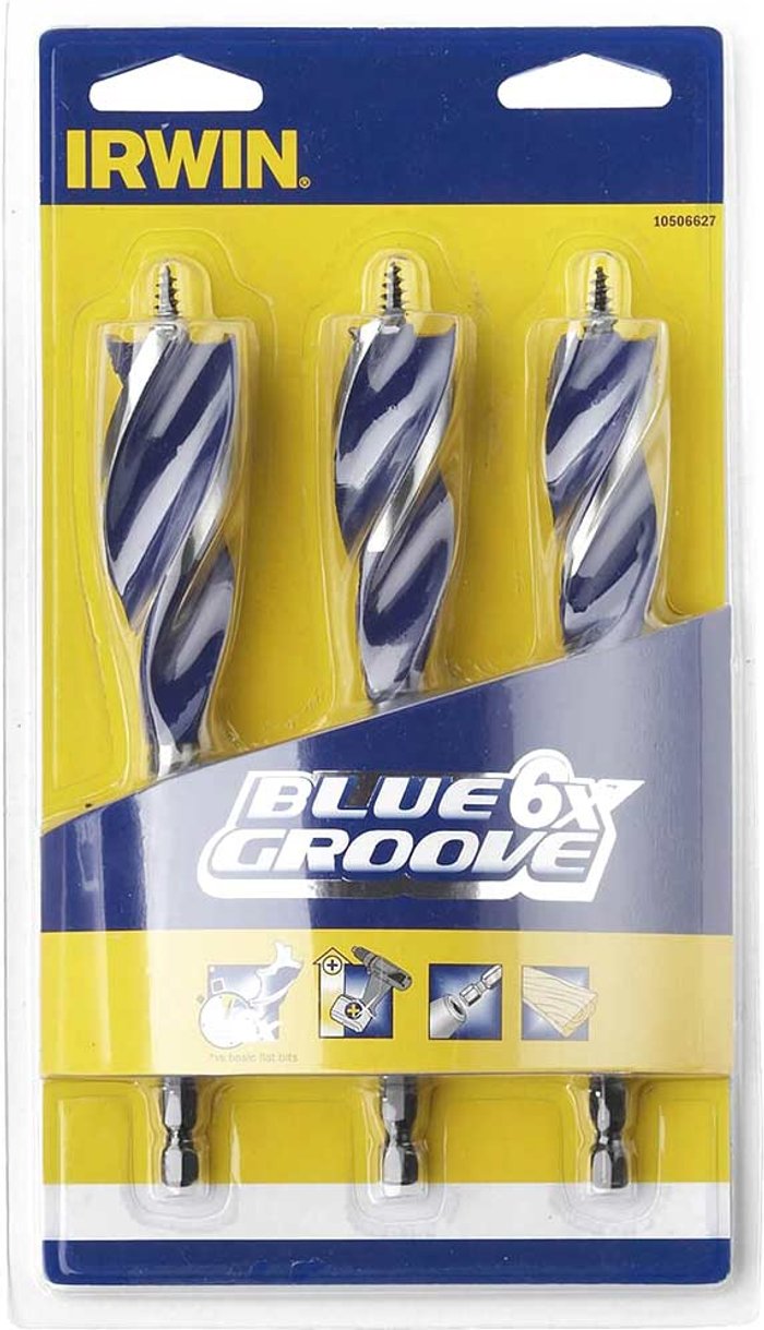 Tooled Up | Irwin Irwin 3 Piece 6X Blue Groove Wood Drill Bit Set Irwin Irwin 3 Piece 6X Blue Groove Wood Drill Bit Set
