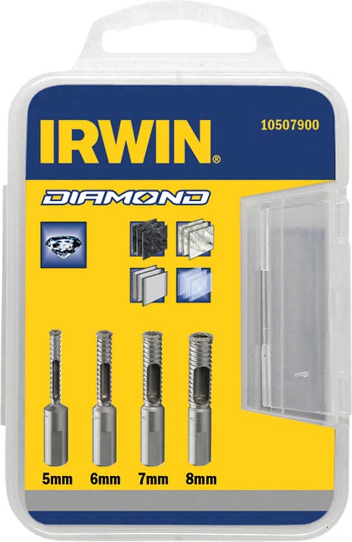 Tooled Up | Irwin Irwin 4 Piece Diamond Tipped Drill Bit Set Irwin Irwin 4 Piece Diamond Tipped Drill Bit Set