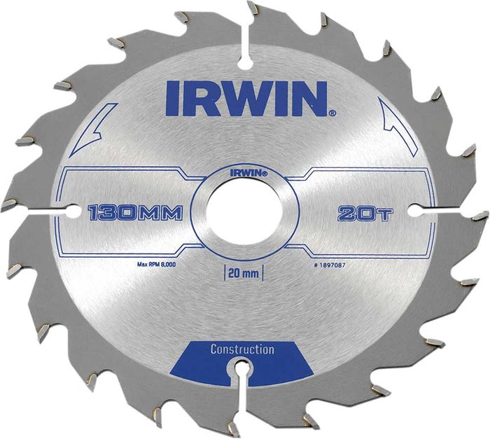 Tooled Up | Irwin Irwin ATB Construction Circular Saw Blade 130mm 20T 20mm Irwin Irwin ATB Construction Circular Saw Blade 130mm 20T 20mm