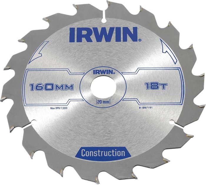 Tooled Up | Irwin Irwin ATB Construction Circular Saw Blade 160mm 18T 20mm Irwin Irwin ATB Construction Circular Saw Blade 160mm 18T 20mm