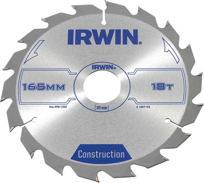Tooled Up | Irwin Irwin ATB Construction Circular Saw Blade 165mm 18T 30mm Irwin Irwin ATB Construction Circular Saw Blade 165mm 18T 30mm