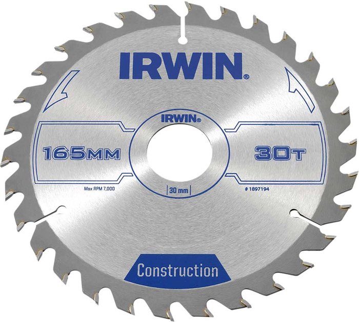 Tooled Up | Irwin Irwin ATB Construction Circular Saw Blade 165mm 30T 30mm Irwin Irwin ATB Construction Circular Saw Blade 165mm 30T 30mm