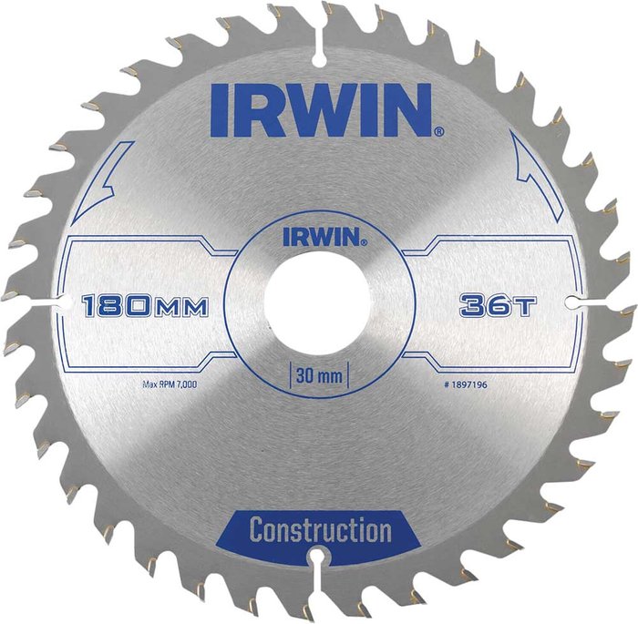 Tooled Up | Irwin Irwin ATB Construction Circular Saw Blade 180mm 36T 30mm Irwin Irwin ATB Construction Circular Saw Blade 180mm 36T 30mm