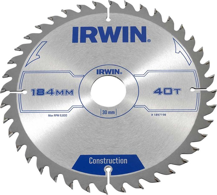 Tooled Up | Irwin Irwin ATB Construction Circular Saw Blade 184mm 40T 30mm Irwin Irwin ATB Construction Circular Saw Blade 184mm 40T 30mm
