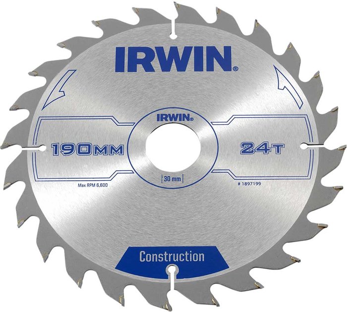 Tooled Up | Irwin Irwin ATB Construction Circular Saw Blade 190mm 24T 30mm Irwin Irwin ATB Construction Circular Saw Blade 190mm 24T 30mm