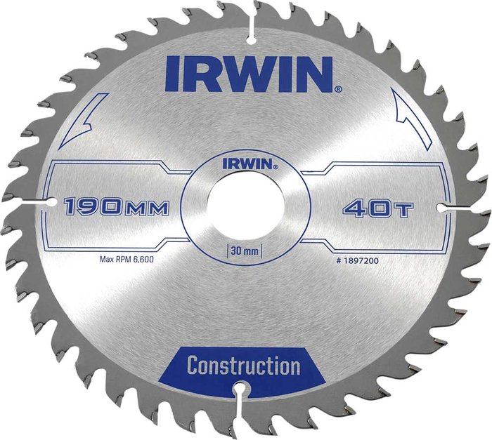Tooled Up | Irwin Irwin ATB Construction Circular Saw Blade 190mm 40T 30mm Irwin Irwin ATB Construction Circular Saw Blade 190mm 40T 30mm