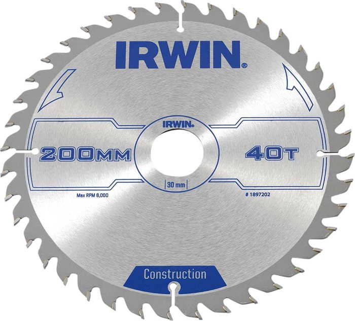 Tooled Up | Irwin Irwin ATB Construction Circular Saw Blade 200mm 40T 30mm Irwin Irwin ATB Construction Circular Saw Blade 200mm 40T 30mm
